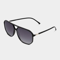 Men&apos S Shine Plastic Aviator Black Sunglasses