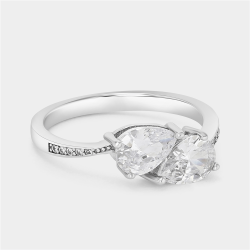 Sterling Silver Cubic Zirconia Twin Pear Embrace Ring