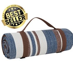 Extra Large Picnic & Outdoor Blanket Dual Layers For Outdoor Water-resistant Handy Mat Tote Spring Summer Blue And White Striped Great For The Beach