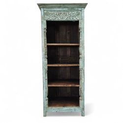 Carved Teal Wooden Bookshelf Sotran Dekorativ