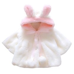 KIDS Girls Sweet Faux Fur Clothing Thick Warm Hoodies Outerwear Super Soft Wind Proof Coat For 2-3 Years Old White
