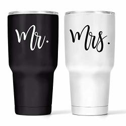 Mr & Mrs Double Wall Steel Tumbler Set - Black And White Vacuum Insulated Wine Tumblers - 30OZ Black & White His And Hers