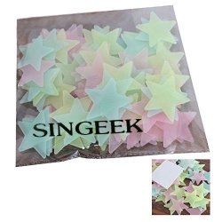 Singeek 100PCS PACK Stars Glow In The Dark Luminous Fluorescent Plastic Wall Stickers