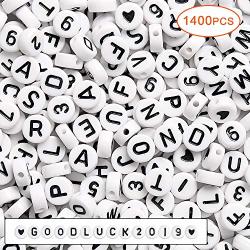 1400PCS Acrylic White Round Alphabet Letter Beads Number And Black Heart Beads For Jewelry Making Diy Necklace Bracelet Key Chains 4X7MM