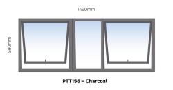 Top Hung Aluminium Window Charcoal PTT156 2 Vent W1500MM X H600MM