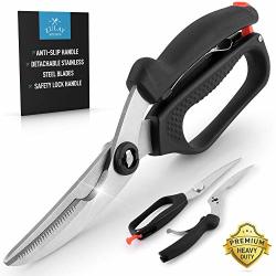 Zulay Kitchen Spring-loaded Poultry Shears - Premium Heavy Duty Kitchen Chicken Shears With Anti-slip Handle & Safety Lock - Poultry Scissors For Meat Game