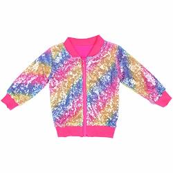 Cilucu Kids Jackets Girls Boys Sequin Zipper Coat Jacket For Toddler Birthday Christmas Clothes Bomber Hot Pink Rainbow 4-5T