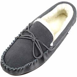 Snugrugs Men's Suede Sheepskin Moccasin Slippers With Rubber Sole 10 Grey
