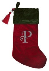 Christmas Stocking Red & Green Velvet With Tassel Rhinestone Monogram P