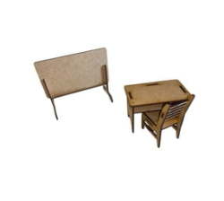Wooden Doll House Furniture School - Blackboard Desk & Chair Set