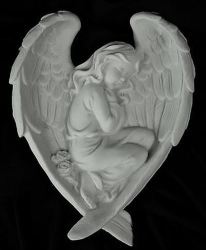 30CM Gracie Sleeping Angel In Heart Wings Marble Statue
