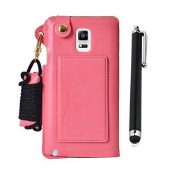 Samsung Note 4 Case Glo-shine Multi-purpose Fashion Pu Leather Case Back Cover With Id Card Holder & Detachable Long Neck Strap & Convertible Stand