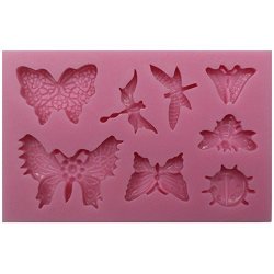 Funshowcase Insects Silicone Cake Decorating Mold For Fondant Cake Decoration Cupcake Topper Polymer Clay Crafting Resin Epoxy Jewelry Making Include Butterflies Dragonflies Bee Ladybug