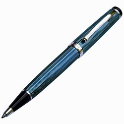 Xezo Incognito Brass Ballpoint Pen In Venetian Blue Color Diamond-cut Engraved Serial Platinum Plated Parts Incognito Blue B