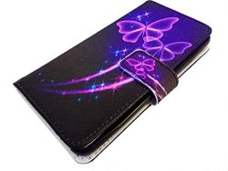 For Alcatel Onetouch Pixi Glitz A463BG Wallet Card Holder Protective Case Phone Cover + Happy Face Phone Dust Plug Wallet Purple Butterfly