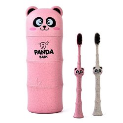 Cicitop 2 Pcs set Child Toothbrush Soft Brush Kids Training Toothbrush Anti-slip Handle Toddler Wheat Straw Toothbrush Baby Oral Care With Storage Box Pink