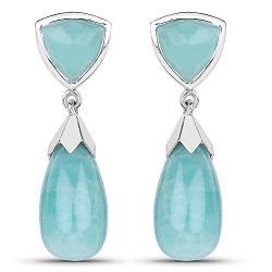 31.59 Carats Genuine Amazonite Dangle Earrings Solid .925 Sterling Silver With Rhodium Plating