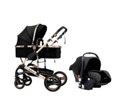 Belecoo 3 In 1 Foldable Baby Pram With A Diaper Bag - Black