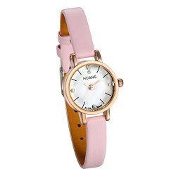 Women's Watch Small Face Crystal Marker Pink Soft Leather Strap Quartz Analog Minimalist Dress Bracelet Wristwatch Friendship Watch