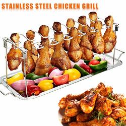 Rollingbronze Stainless Steel Chicken Wing Leg Rack Grill Holder With Drip Pan For Cooking Bbq