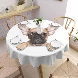Vicwowone Round Tablecloth Hotel Bulldog Easy Care Pedigreed Young Puppy Close Up Photo Best Friend Pet Lover Print Diameter 71" Sand Brown Black And White