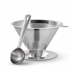 Soulhand Stainless Steel Coffee Filter Pour Over Coffee Drip Cup Paperless Reusable Single Layer Coffee Filter With Cup Stand And 30ML Spoon Easy To