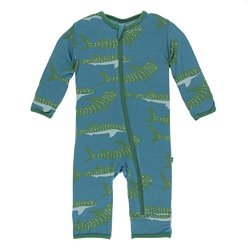 KicKee Pants Bamboo Coverall With Zipper 6-9 Months Seagrass Whale Shark
