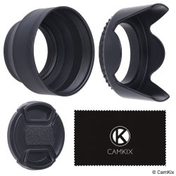 CamKix 67MM Set Of 2 Camera Lens Hoods And 1 Lens Cap - Rubber Collapsible + Tulip Flower - Sun Shade shield - Reduces Lens Flare