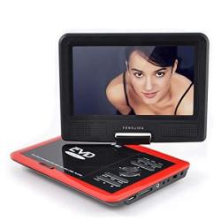 Synagy 9" Portable DVD Player Cd Player With Swivel Screen Remote Control Rechargeable Battery Car Charger Wall Charger Red