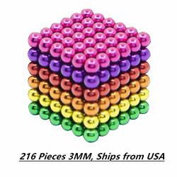 sunsoy 3mm 216 Pcs Colorful Magnetic Balls Cube Fidget Gadget Toys Rare Earth Magnets Office Desk Toy Desk Games Magnet Toys Magnetic Beads Stress Relief Toys for Adults