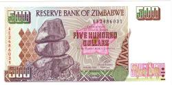 Zimbabwe $500 Dollars Tall Bird Watermark - Very Scarce Gem Unc