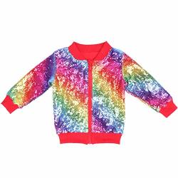 Cilucu Kids Jackets Girls Boys Sequin Zipper Coat Jacket For Toddler Birthday Christmas Clothes Bomber Red Rainbow 7-8YEARS