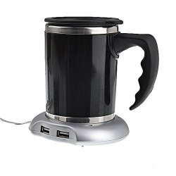 HEAVEN2017 Creative 2IN1 USB Cup Warmer Mug Mat Coffee Tea Cup Warmer Heater Pad With 4-PORT Hub For Office PC Laptop Silver