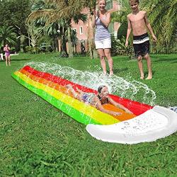 15 Ft Rainbow Water Slide For Outdoor Play Giant Children's Water Slide With Splash Lagoon And Crash Pad Backyard Waterslide Slide For Races For