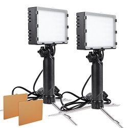 Hakutatz 2 Sets LED Portable Continuous Photography Lighting Lamp Light With Stand Kit For Table Top Photo Video Studio Light With Color Filters