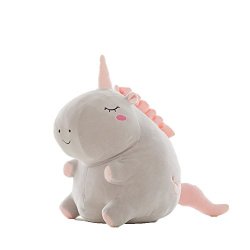 Collocation-online Pink Horn White Unicorn Girl Toy Cartoon Stuffed Cute Fat Soft Birthday Gift Grey And Pink