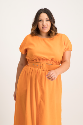 Annika Elasticated Linen Top - Orange - XL