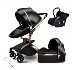black leather stroller