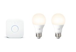Philips Hue White A19 60W Equivalent Smart Bulb Starter Kit 2 A19 60W White Bulbs And 1 Bridge Compatible With Amazon Alexa Apple Homekit And Google Assistant