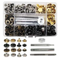 Fuman Forest 80 Sets Snap Fasteners Kit 15MM Metal Snap Buttons Press Studs With 4 Pieces Fixing Tools 4 Color Clothing Snaps Kit For