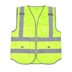 Floor Reflective Safety Vest Zipper Front With Multiple Pockets For Cycling Running Road Construction Cloth XL