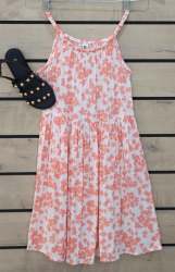 Girls Strappy Floral Dress - Peach - Peach 6-7 Years