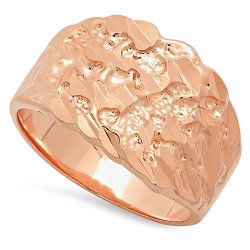 The Bling Factory Rose Gold Plated Nugget Ring Size 10 + Microfiber Jewelry Polishing Cloth