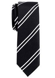 Retreez British Bar Striped Woven Microfiber 2" Skinny Tie - Black