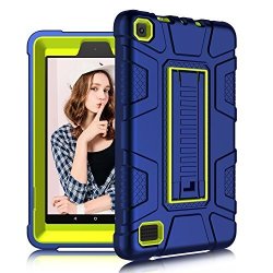 Donwell Fire 7 2017 Case New Hybrid Shockproof Defender Protective Armor Cover With Kickstand For Amazon Kindle Fire 7 2017 All-new Amazon Fire HD 7 Navy Blue lemon Yellow