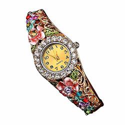 Women Small Watch Fashion Luxury Crystal Flower Analog Quartz Bracelet Wrist Watches Pink