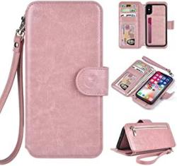 Humble Wallet Case Clutch Compatible With Iphone X XS 10 - Rose Gold Wristlet Case Boutique Quality Vegan Leather Pink - With Card Holder Clutch Purse