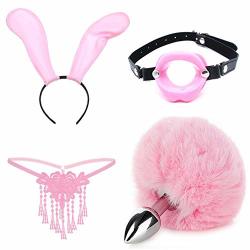 Faux Fur Animal Rabbit Tail B Tt L L Pl G Hairpin Handcuffs Leather Whip Mouth Plug Costume Party Masquerade Cosplay Props 4-PIECE Sett