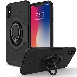 Topoz Iphone X Case With Ring Holder Kickstand Ring Stand Grip With Metal Patch Shock Absorbing Bumper Soft Tpu Inner Hard PC Back Cover