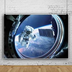 Baocicco 7X5FT Space Station Window Astronaut Backdrop Galaxy Photography Background Blue Earth Seen From The Space Sation Window Boy Room Indoor Decors Wallpaper Children